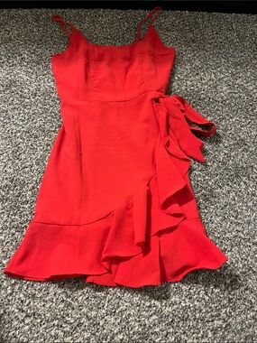 Amazon Essentials Red Ruffle Wrap Mini Dress